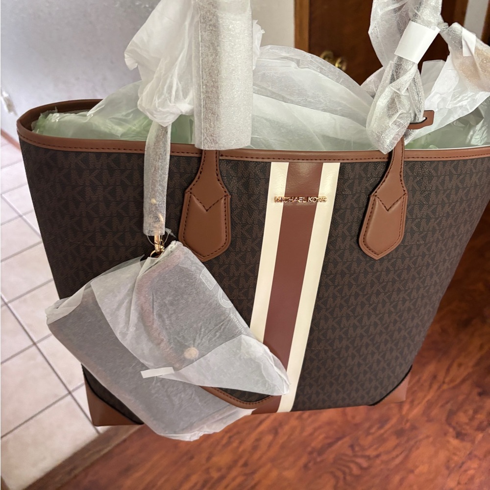 Michael Kors Brown and White Signature Tote